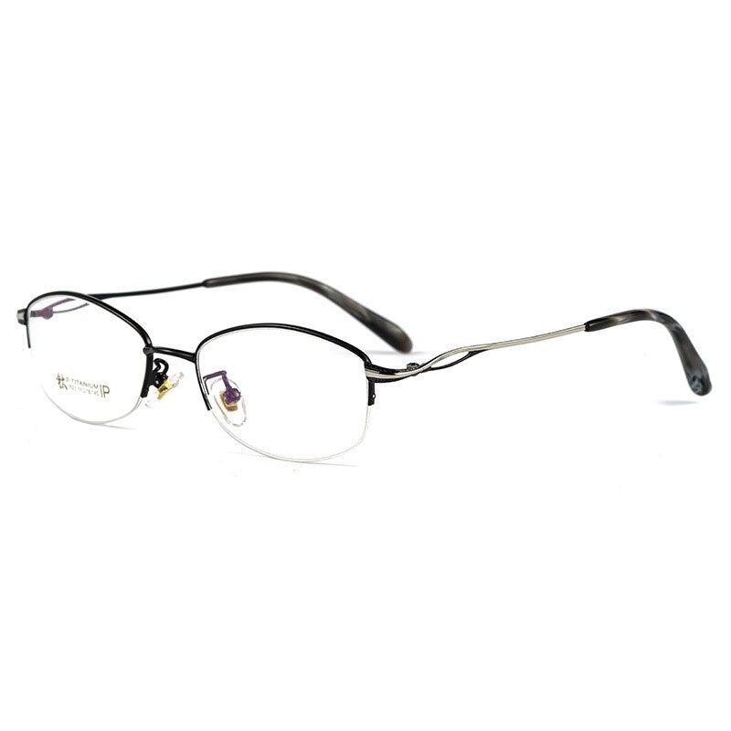 KatKani Women's Semi Rim Oval Rectangle Alloy Eyeglasses 3523x Semi Rim KatKani Eyeglasses Black  