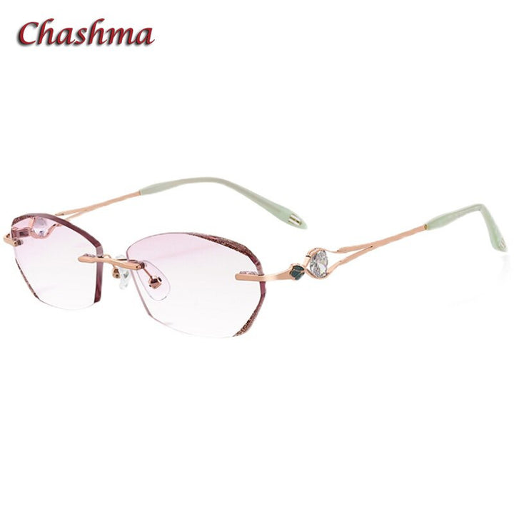 Chashma Ochki Women's Rimless Oval Rectangle Titanium Eyeglasses 52006 Rimless Chashma Ochki Rose Gold Green  