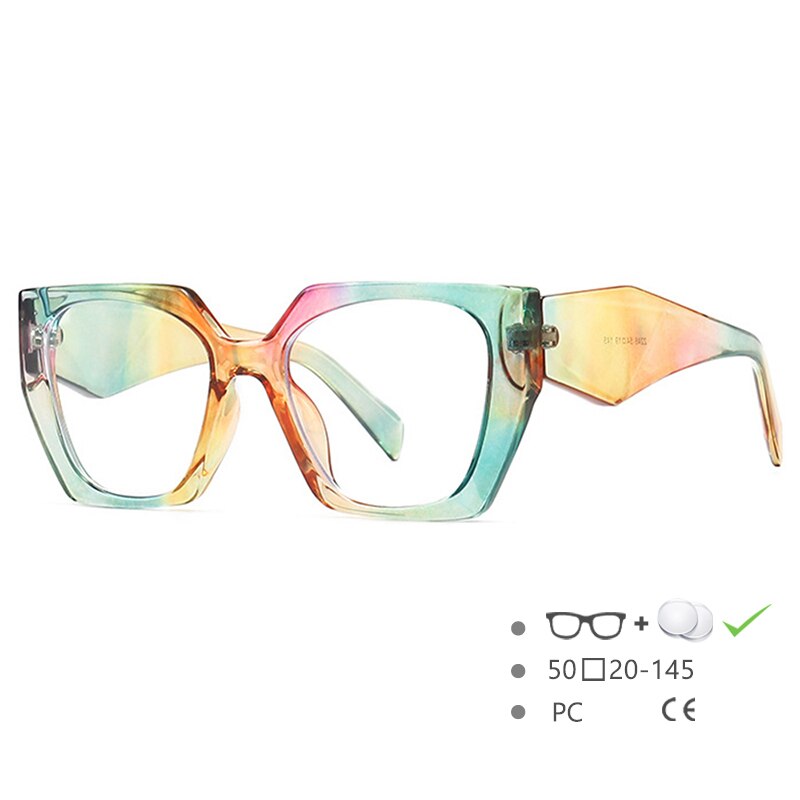CCSpace Women's Full Rim Cat Eye PC Resin Frame Eyeglasses 54584 Full Rim CCspace rainbow China 