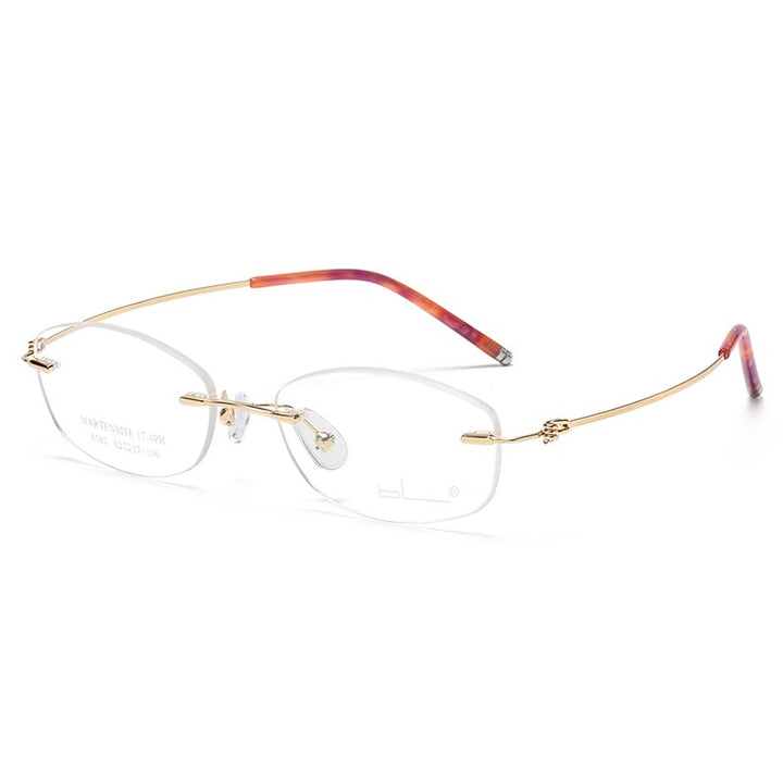 Reven Jate Unisex Rimless Rectangle Titanium Alloy Eyeglasses 8587 Rimless Reven Jate golden red  