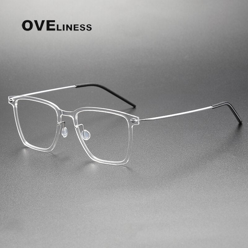 Oveliness Unisex Full Rim Round Square Screwless Acetate Titanium Eyeglasses 6554 Full Rim Oveliness transparent  