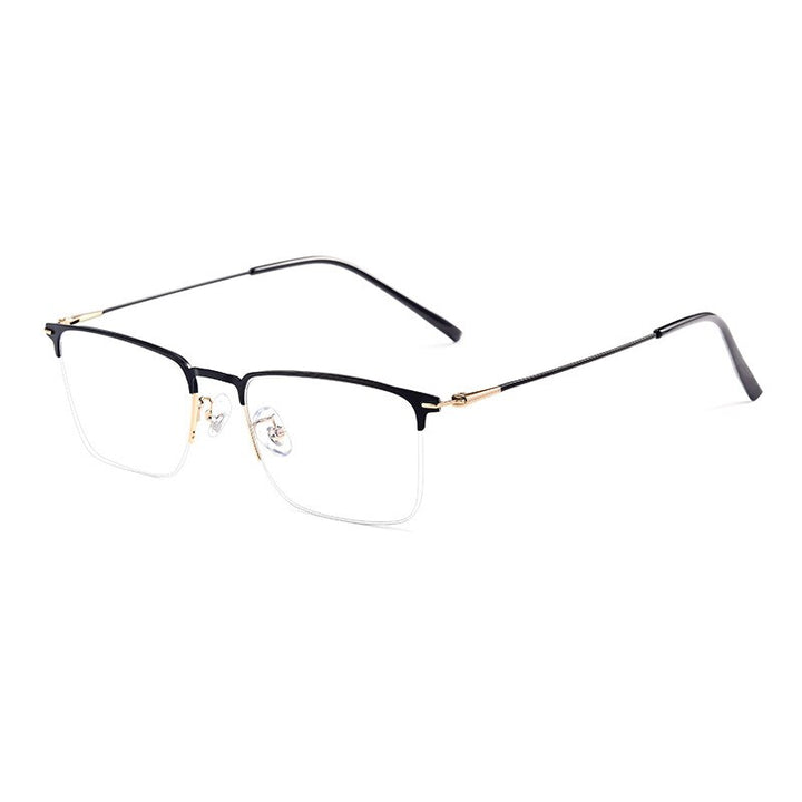 Hotochki Men's Full/Semi Rim SquareTitanium Frame Eyeglasses 0608-0606 Semi Rim Hotochki Half Black Gold  