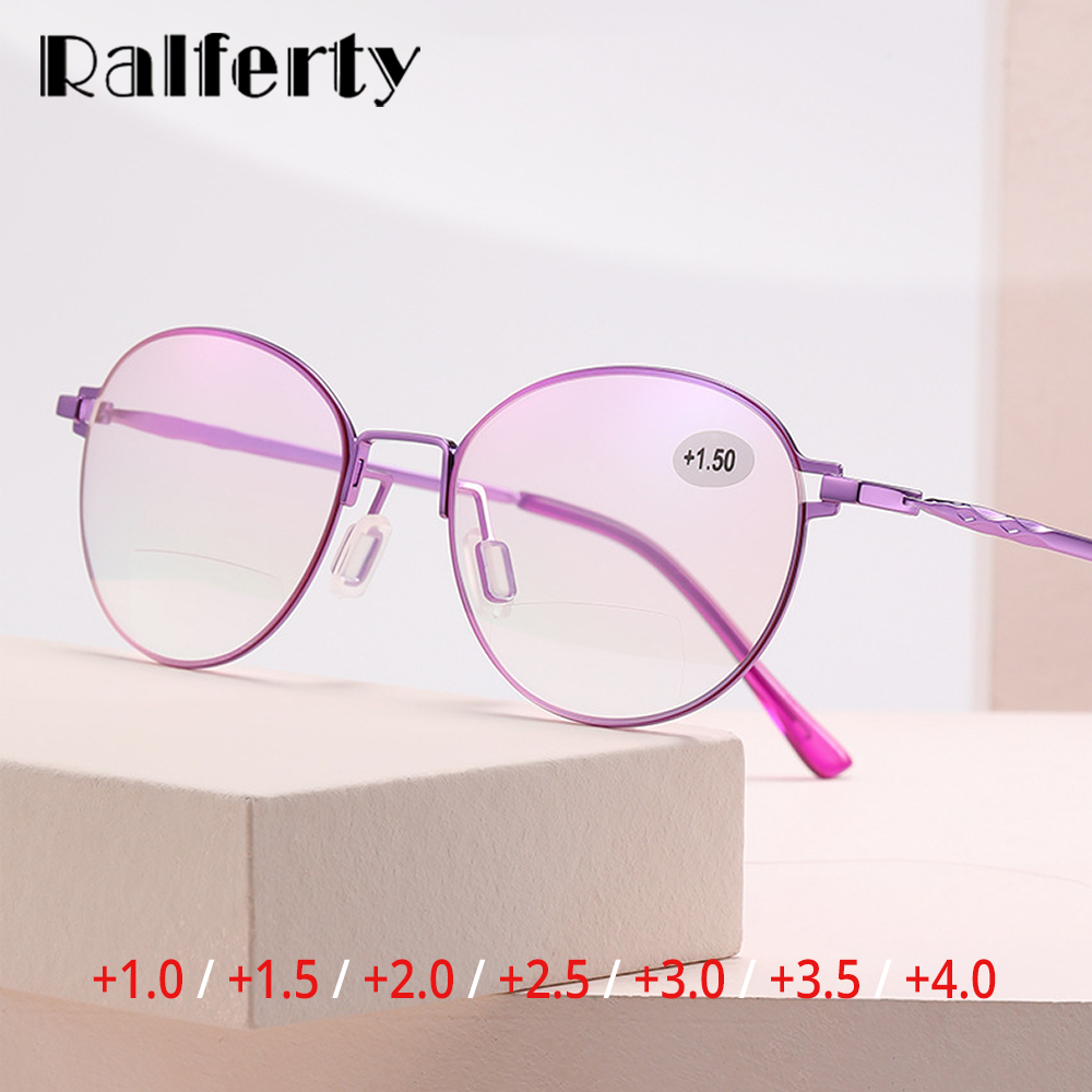 Ralferty Women's Full RIm Round Alloy Hyperopic Reading Glasses D8104 Reading Glasses Ralferty   