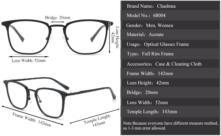 Chashma Unisex Full Rim Square Acetate Frame Eyeglasses 68004 Full Rim Chashma   