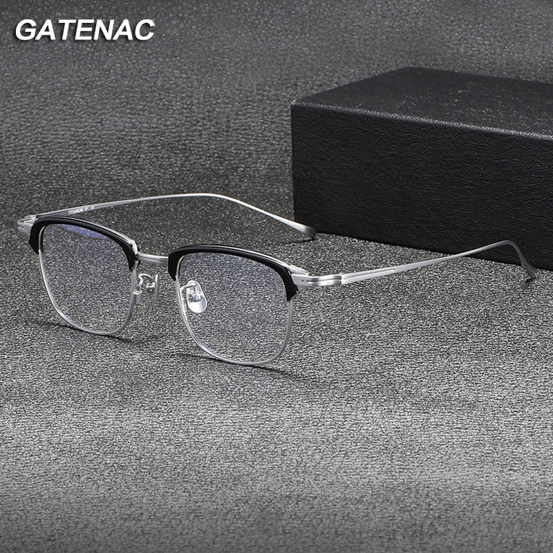 Gatenac Unisex Full Rim Square Acetate Titanium Eyeglasses Gxyj1072 Full Rim Gatenac   