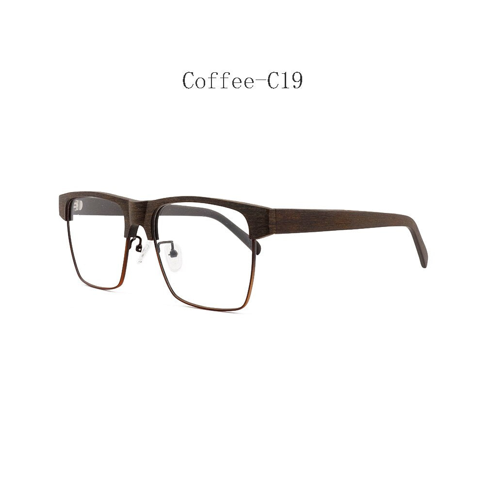 Hdcrafter Men's Full Rim Large Square Wood Eyeglasses 6252 Full Rim Hdcrafter Eyeglasses Coffee-C19  