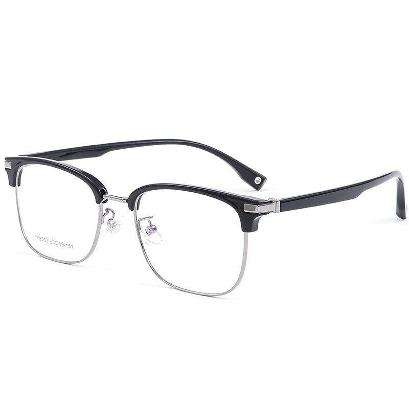 Yimaruili Men's Full Rim Square Alloy Acetate Frame Eyeglasses 8535YF Full Rim Yimaruili Eyeglasses Black Gun  