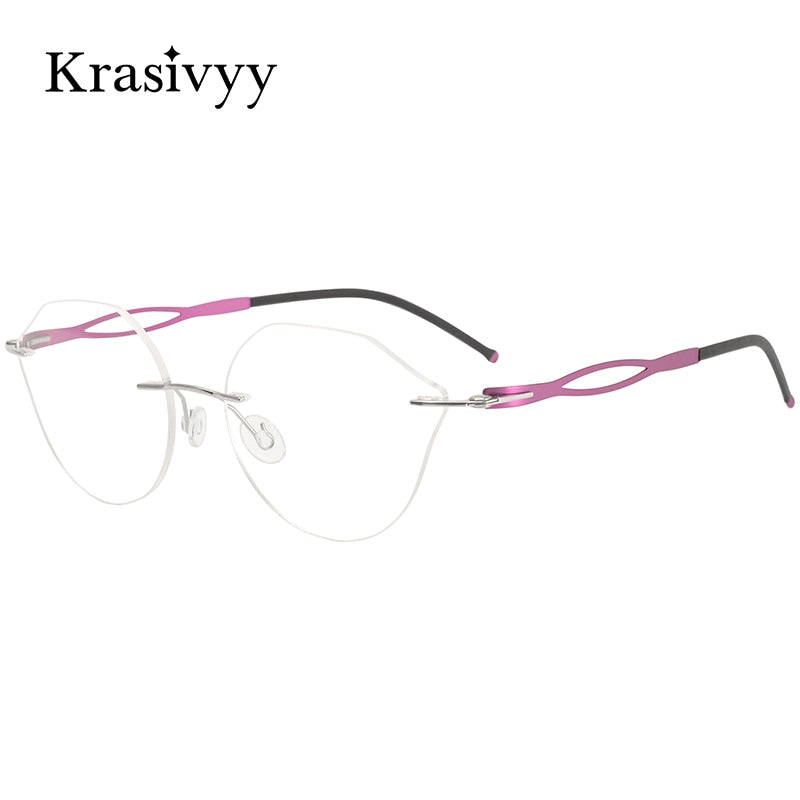 Krasivyy Women's Rimless Polygon Cat Eye Screwless Titanium Eyeglasses Kr5005 Rimless Krasivyy   