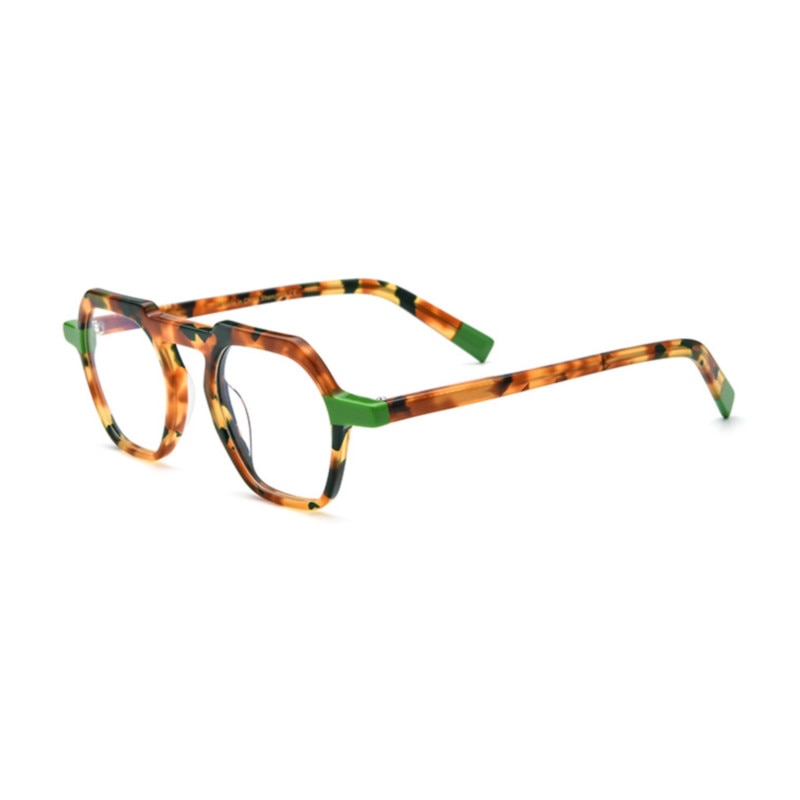 CCspace Unisex Full Rim Flat Top Round Acetate Titanium Eyeglasses 53330 Full Rim CCspace green-leopard China 