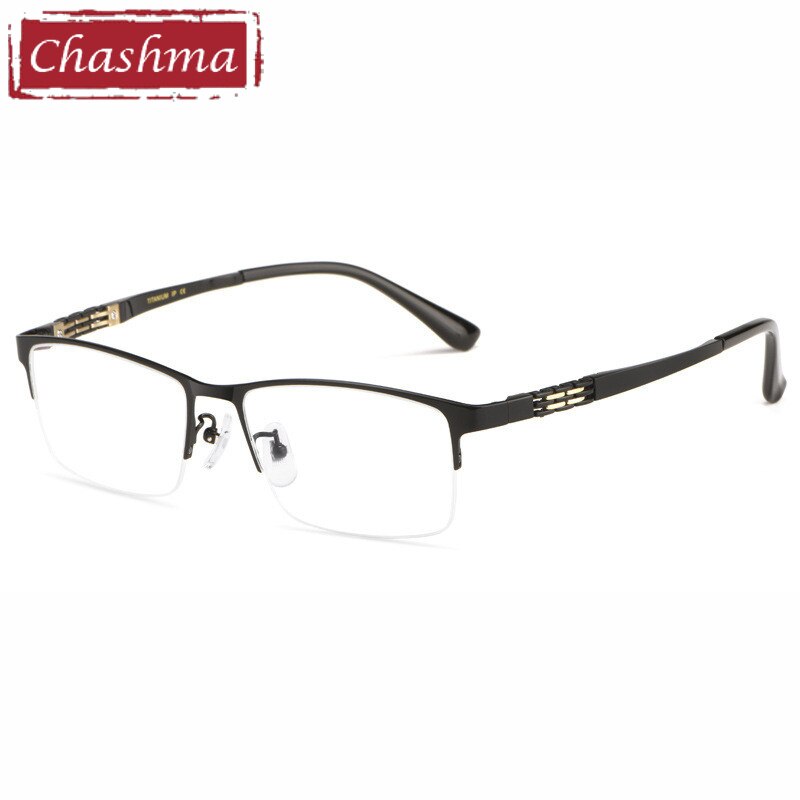 Chashma Ottica Men's Oversized Semi Rim Square Titanium Eyeglasses 0099 Semi Rim Chashma Ottica Bright Black  