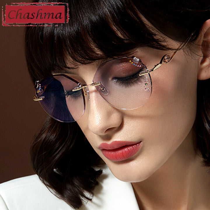 Chashma Women's Rimless Diamond Cut Titanium Round Frame Eyeglasses 8099 Rimless Chashma   