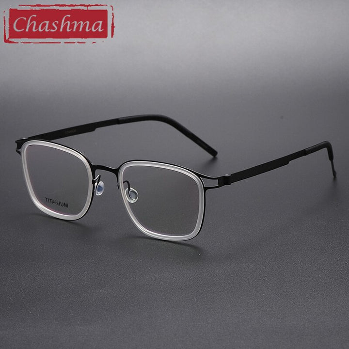 Chashma Ottica Unisex Full Rim Square Acetate Titanium Eyeglasses 9912 Full Rim Chashma Ottica Transparent -Black  