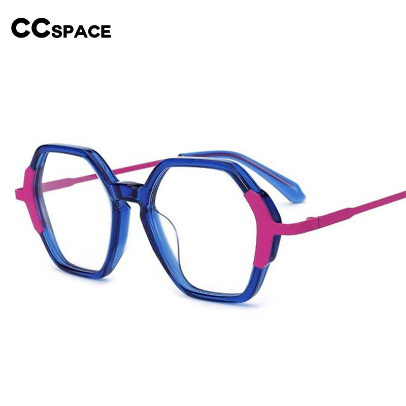 CCSpace Unisex Full Rim Polygon Acetate Titanium Eyeglasses 55088 Full Rim CCspace   