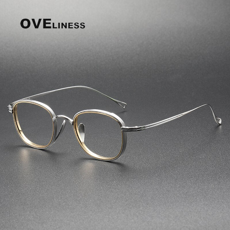 Oveliness Unisex Full Rim Round Square Titanium Eyeglasses 1221 Full Rim Oveliness silver gold  