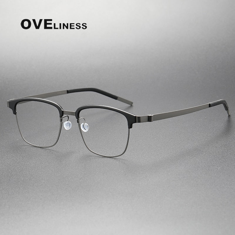 Oveliness Unisex Full Rim Square Screwless Acetate Titanium Eyeglasses 9835 Full Rim Oveliness black gun  
