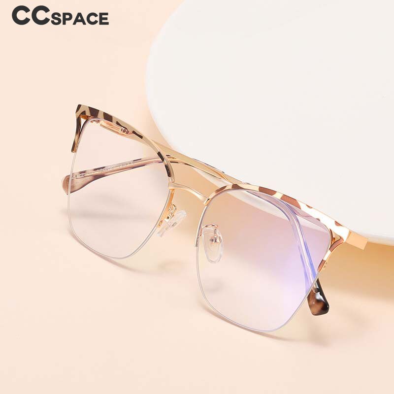 CCSpace Women's Full Rim Square Cat Eye Stainless Steel Acetate Eyeglasses 54825 Full Rim CCspace   