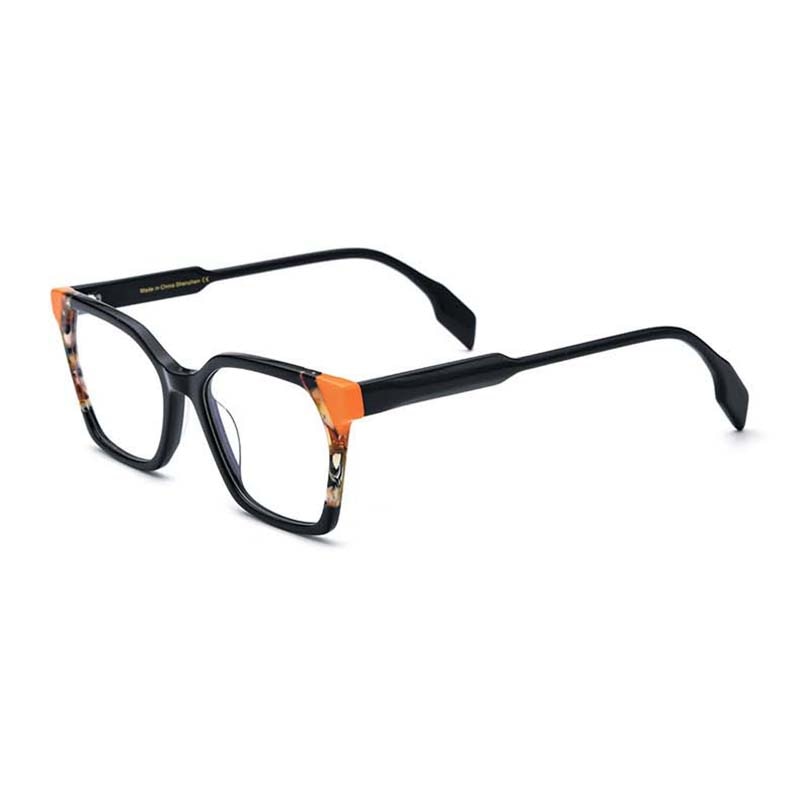 CCspace Unisex Full Rim Square Acetate Eyeglasses 55167 Full Rim CCspace Black China 