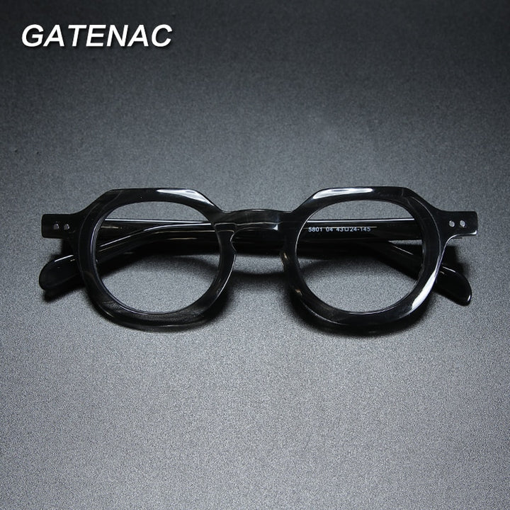 Gatenac Unisex Full Rim Round Square Acetate Eyeglasses Gxyj912 Full Rim Gatenac   