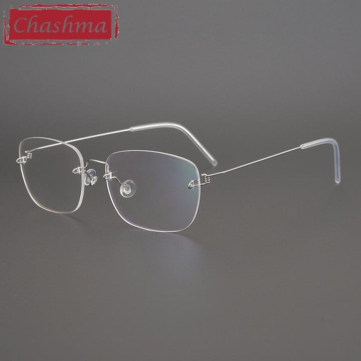 Chashma Ottica Unisex Rimless Square Titanium Alloy Screwless Frame Eyeglasses 100 Rimless Chashma Ottica Silver  