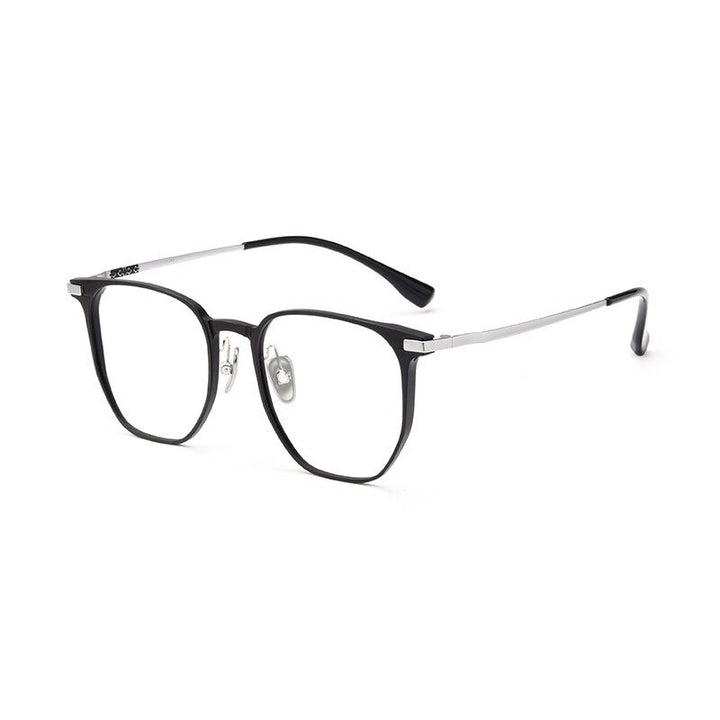 KatKani Unisex Full Rim Square Titanium Aluminum Magnesium Eyeglasses L5069m Full Rim KatKani Eyeglasses Black Silver  