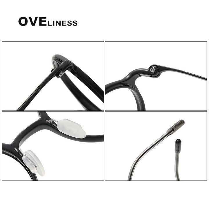 Oveliness Unisex Full Rim Round Acetate Titanium Eyeglasses 8635 Full Rim Oveliness   