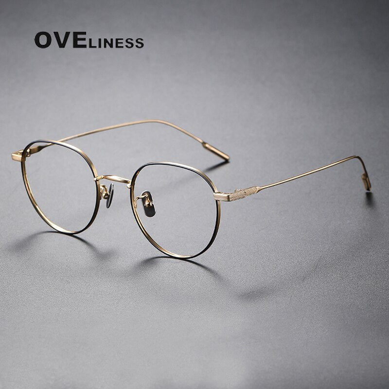 Oveliness Unisex Full Rim Round Square Titanium Eyeglasses 80807 Full Rim Oveliness black gold  