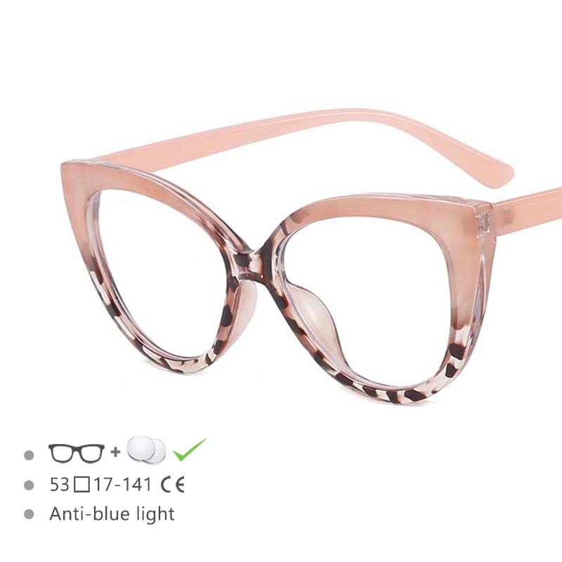 CCSpace Women's Full Rim Oversize Cat Eye Tr 90 Titanium Frame Eyeglasses 54570 Full Rim CCspace Pink China 