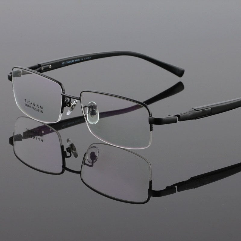 Hdcrafter Men's Semi Rim Square Titanium Eyeglasses Lr9910 Semi Rim Hdcrafter Eyeglasses Black  