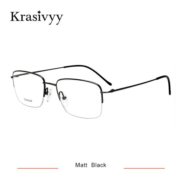 Krasivyy Men's Semi Rim Square Titanium Eyeglasses Kr16049 Semi Rim Krasivyy Matt Black CN 