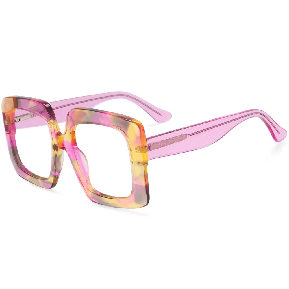 CCSpace Women's Oversized Square Acetate Frame Eyeglasses 54324 Frame CCspace Pink China 