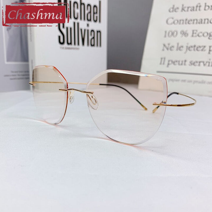 Chashma Ottica Women's Rimless Square Cat Eye Titanium Eyeglasses Tinted Lenses 6074 Rimless Chashma Ottica   