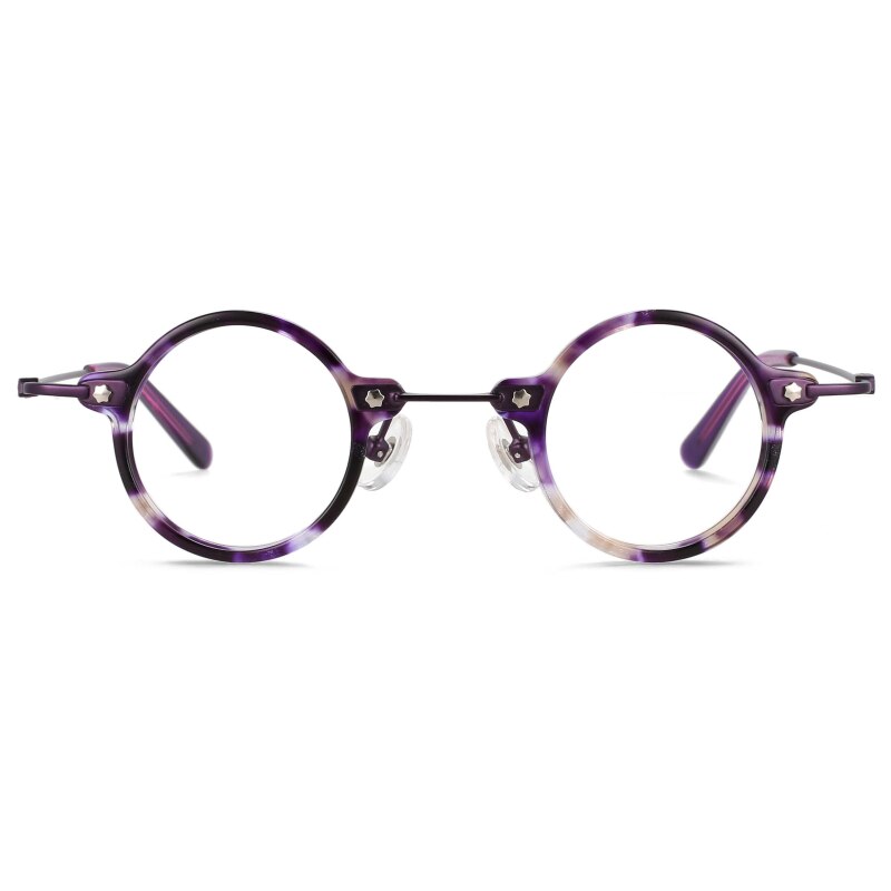 CCSpace Unisex Full Rim Small Round Acetate Titanium Eyeglasses 55324 Full Rim CCspace C5Purple China 