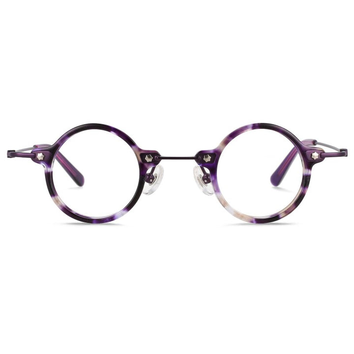 CCspace Unisex Full Rim Small Round Acetate Titanium Eyeglasses 55324 Full Rim CCspace C5Purple China 