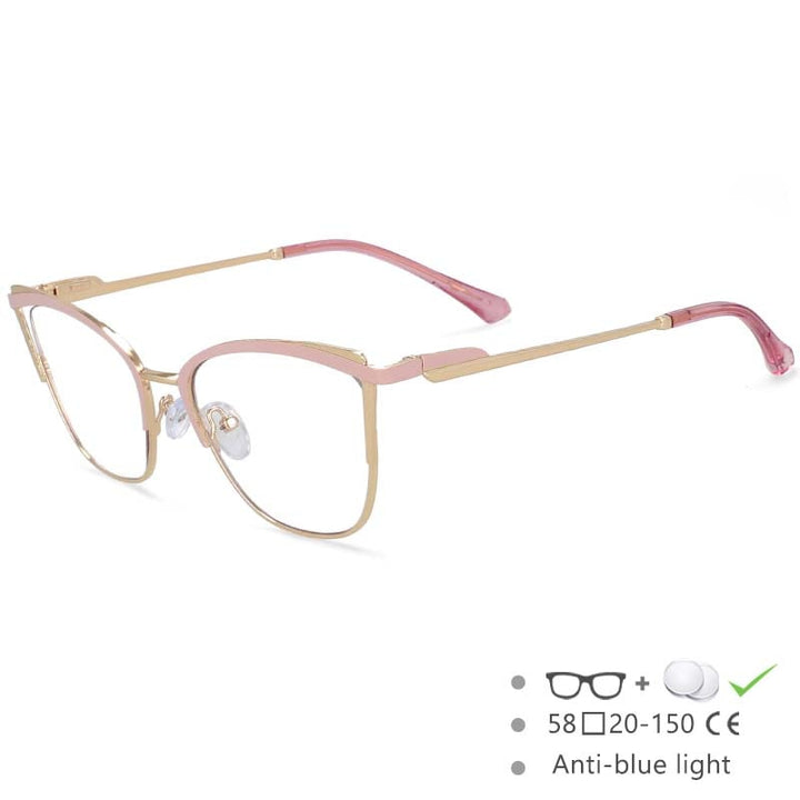 CCSpace Women's Full Rim Cat Eye Stainless Steel Eyeglasses 54629 Full Rim CCspace China Pink 