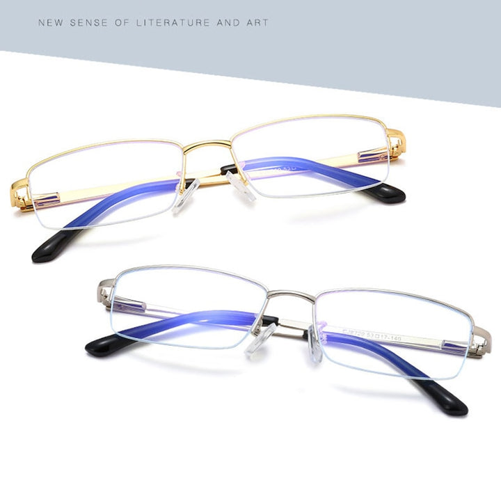 Handoer Unisex Semi Rim Rectangle Alloy Eyeglasses Semi Rim Handoer   