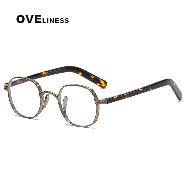 Oveliness Unisex Full Rim Round Acetate Titanium Eyeglasses 132 Full Rim Oveliness Bronze  