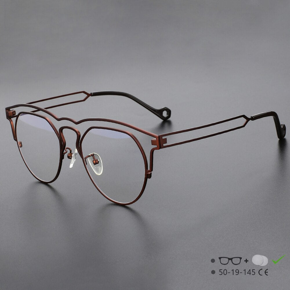 CCspace Unisex Full Rim Round Double Bridge Titanium Eyeglasses 55522 Full Rim CCspace Coffee China 