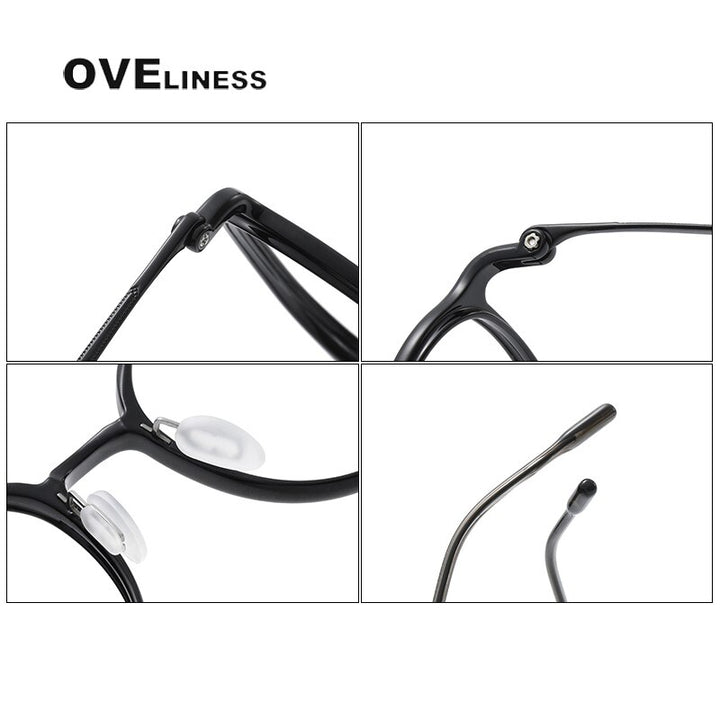 Oveliness Unisex Full Rim Round Square Acetate Titanium Eyeglasses 8633 Full Rim Oveliness   
