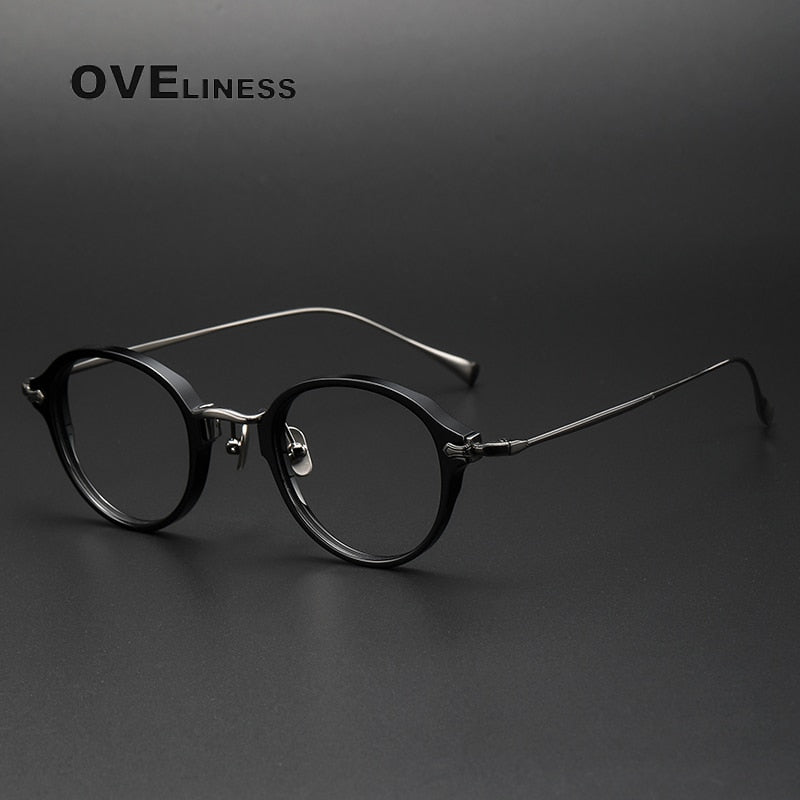 Oveliness Unisex Full Rim Round Acetate Titanium Eyeglasses Kmn182 Full Rim Oveliness black  