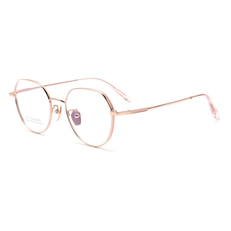 Yimaruili Unisex Full Rim Polygon Titanium Eyeglasses BV87007 Full Rim Yimaruili Eyeglasses Pink Rose Gold  