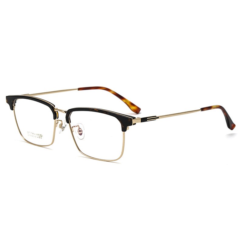 Yimaruili Men's Full Rim Square Acetate Titanium Eyeglasses 2310yj Full Rim Yimaruili Eyeglasses Tortoiseshell Gold  