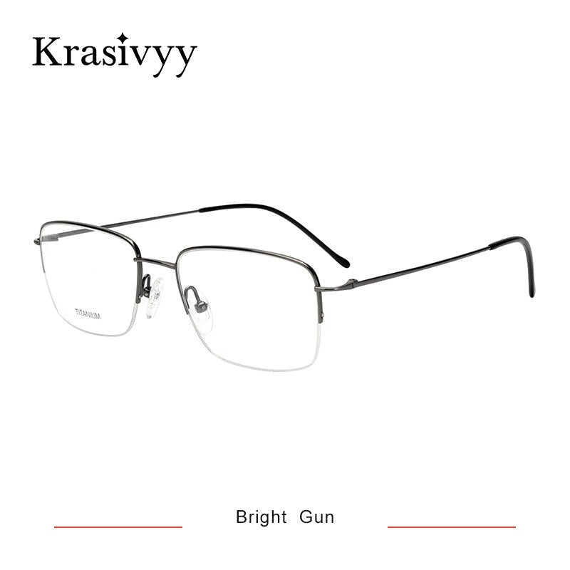 Krasivyy Men's Semi Rim Square Titanium Eyeglasses Kr16049 Semi Rim Krasivyy Bright Gun CN 