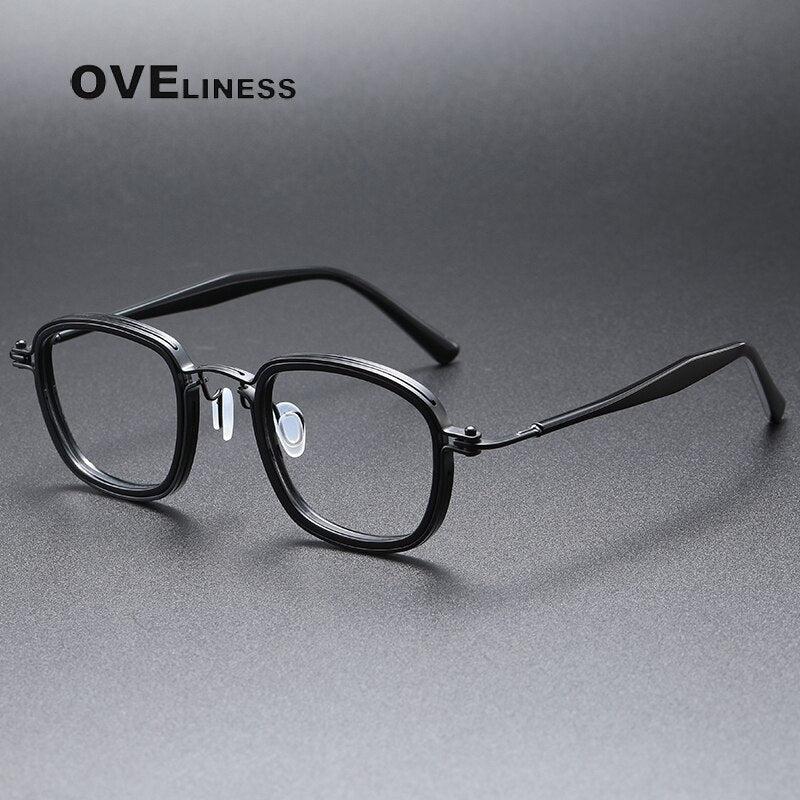 Oveliness Unisex Full Rim Round Square Acetate Titanium Eyeglasses 5863 Full Rim Oveliness black  