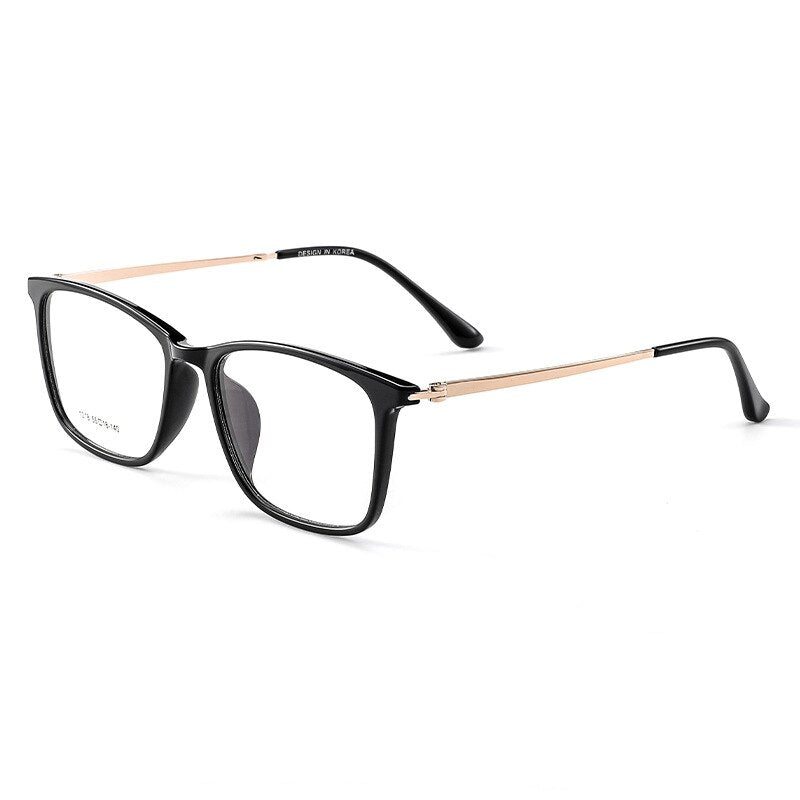 KatKani Unisex Full Rim Square Tr 90 Eyeglasses 1018 Full Rim KatKani Eyeglasses Black Gold  