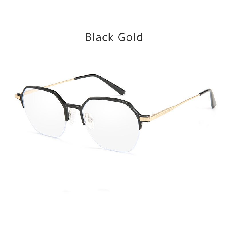 Hdcrafter Unisex Semi Rim Polygon Titanium Eyeglasses 6127 Semi Rim Hdcrafter Eyeglasses Black Gold  