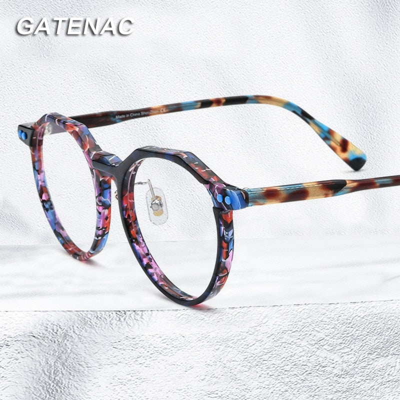 Gatenac Unisex Full Rim Round Acetate Frame Eyeglasses Gxyj736 Full Rim Gatenac   