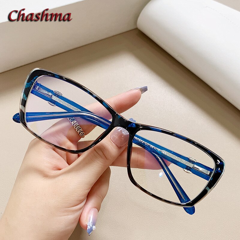 Chashma Ochki Women's Full Rim Square Tr 90 Titanium Eyeglasses 7872 Full Rim Chashma Ochki Blue Leopard  