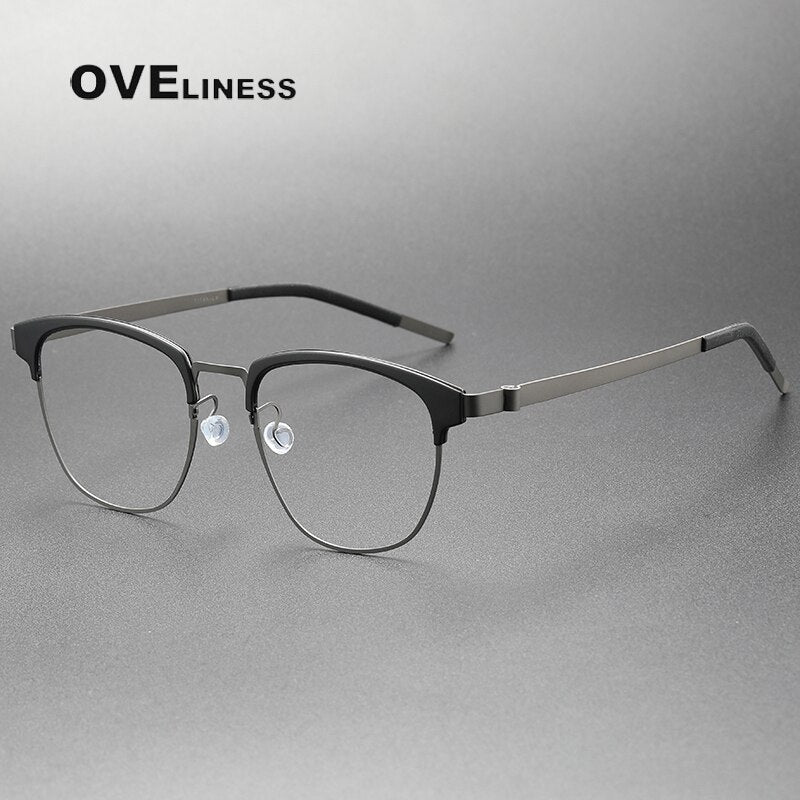 Oveliness Unisex Full Rim Square Acetate Titanium Eyeglasses 9849 Full Rim Oveliness black gun  