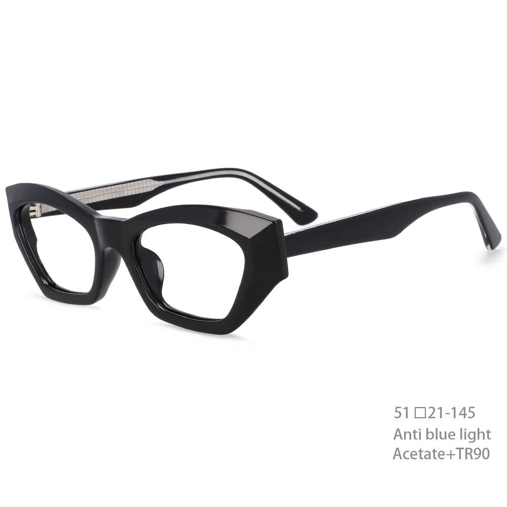 CCSpace Unisex Full Rim Oversized Rectangle Cat Eye Acetate Frame Eyeglasses 54404 Full Rim CCspace China black 