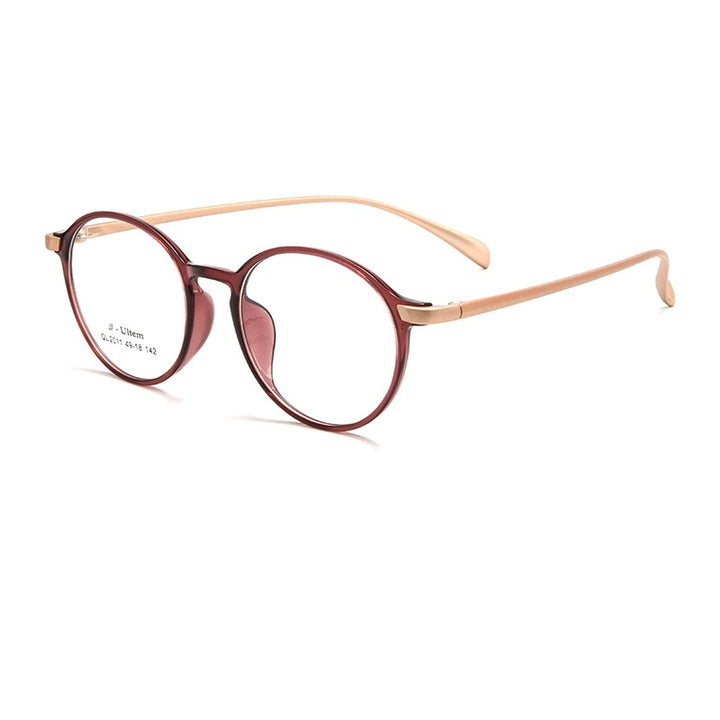 KatKani Unisex Full Rim Round Ultem Steel Eyeglasses 2011ql Full Rim KatKani Eyeglasses Red Orange  